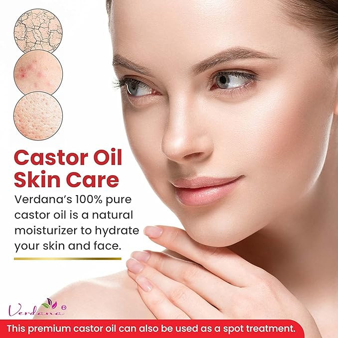 Verdana Organic Castor Oil, Cold Pressed & Hexane Free – For Hair & Scalp Care, Eyelashes, Eyebrows & Skin Care – USDA Certified, Pure & Natural – 32 fl oz