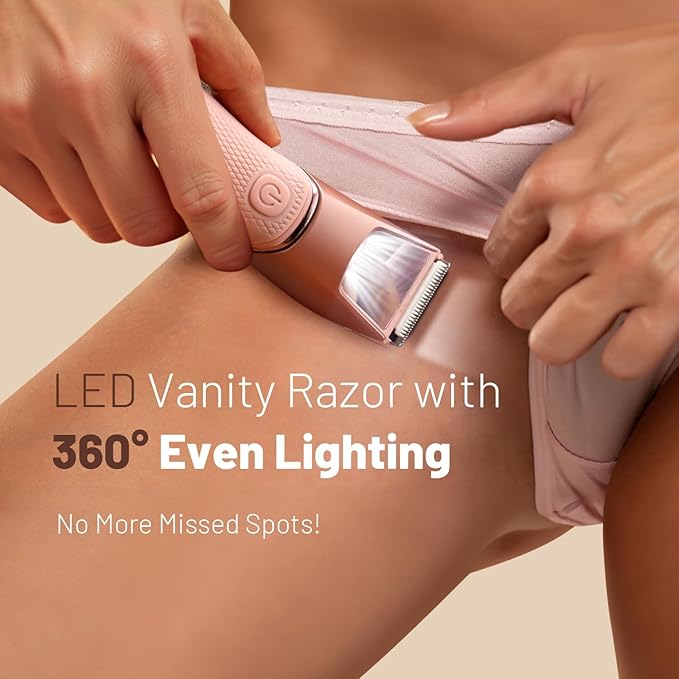 LGTGH Bikini Trimmer for Women: Electric Shaver with Ceramic Blades & Travel Lock，Pubic Hair Razor with Mirror & LED Light - Body Groomer IPX7 Waterproof Use for Legs/Arm/Underarm