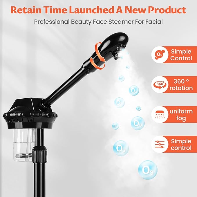 Chetunju Professional Face Steamer, Adjustable Height and Angle, Facial Steamer Clean Skin Firming Pores and Moisturizing Suitable for a Beauty, Spa, at Home