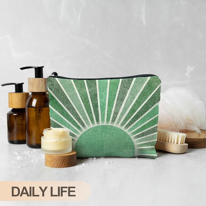 RYYCDOI Green Boho Makeup Bag Gifts for Women, Vintage Sunshine Sun Beach Makeup Bag, Sunshine Gifts for Women