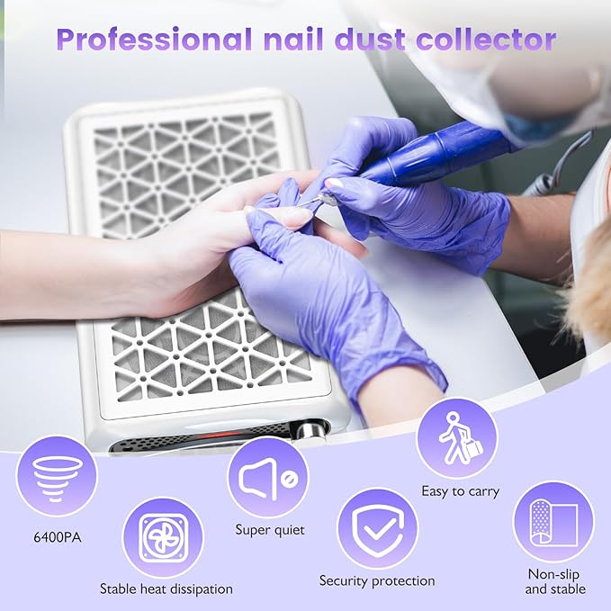 Nail Dust Collector. 1600PA Dust Collector Nail Tech.Nails Dust Collector Machine with LED Display 30 Filter Paper, Suitable for Nail Salons/Home Manicures Acrylic Nail Tools（White）