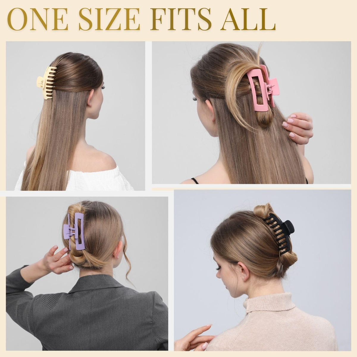 Black Hair Clips for Women -8 Pack 4.3 Inch Large Matte Banana Claw Clips for Women Thin Thick Curly Hair, Big Strong Hold jaw