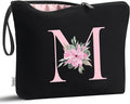 Vavabox A-Z Personalized Makeup Bag, Birthday Gifts for Women Mom, Gifts for Best Friend, Bride Bridesmaid Cosmetic bag (M, 02-Black)