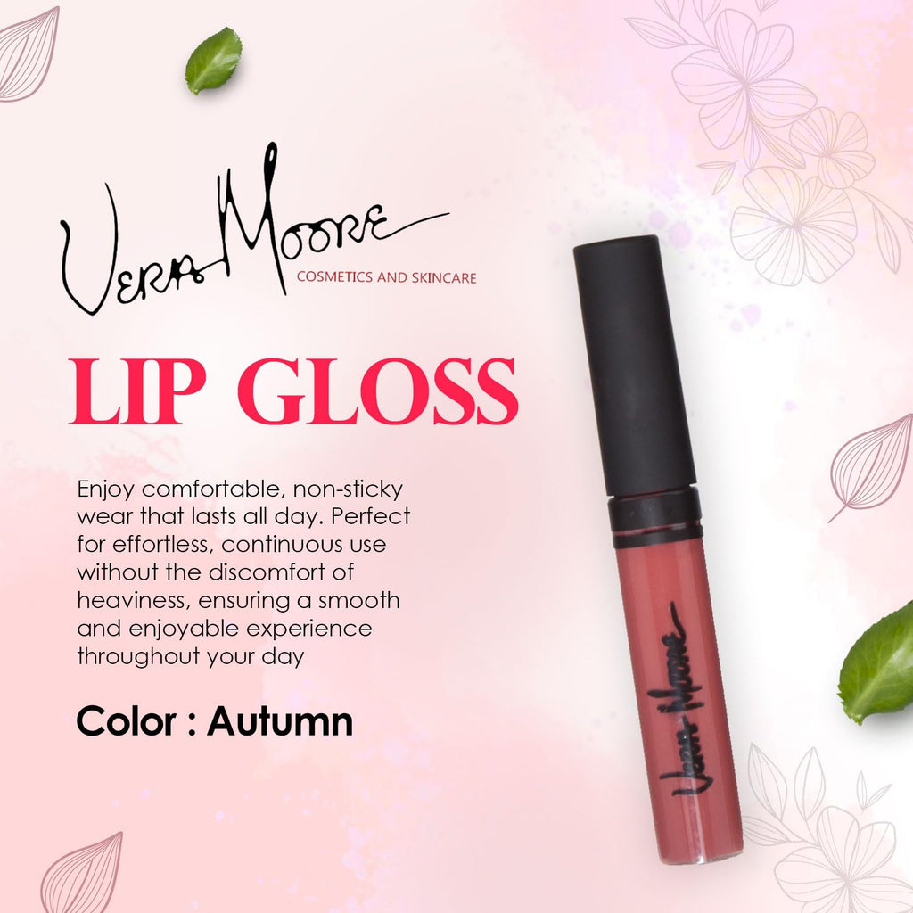 VERA MOORE COSMETICS AND SKIN CARE Lip Gloss, Moisturizing Lip Color with Shimmer for Long Lasting Shine, Lightweight Lip Stain, Girls Non-Sticky Lip Gloss with Aloe Vera, W/Vitamin C, E (Autumn)
