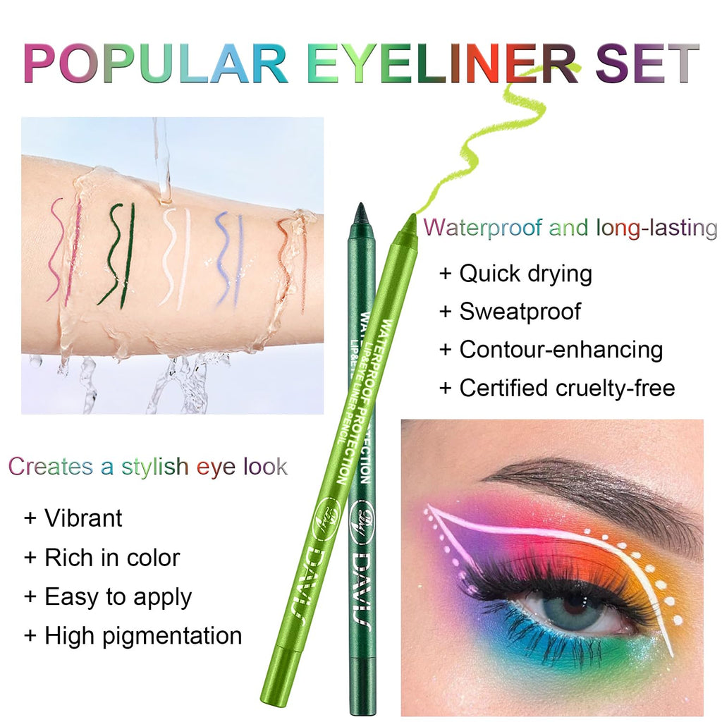 Meilury 3 Colorful Eyeliner Pen Set, Eye Shadow Pencil, Pearl Eyeliner Kit Metallic Glitter Colored Eye liner for Women Eye&Lip Liner Professional Waterproof Eye Makeup (3PCS A)