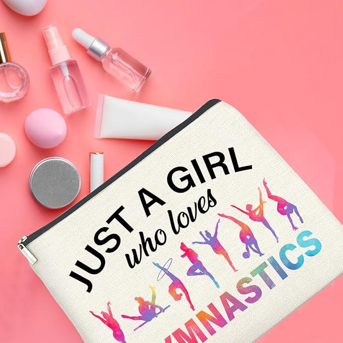 UPNEGE Gymnastics Gifts Makeup Bag Gymnastics Gifts for Women Cheerleader Gymnast Cosmetic Bag Just a Girl Who Loves Gymnastics Zipper Makeup Pouch Gift