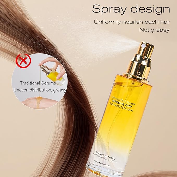FlowFish Hair Treatment Oil, Clear Hair Oil Spray Improve Dry and Frizzy Hair, Curly Hair, Detangling, Styling and Moisturizing - for Women & Men Daily Care