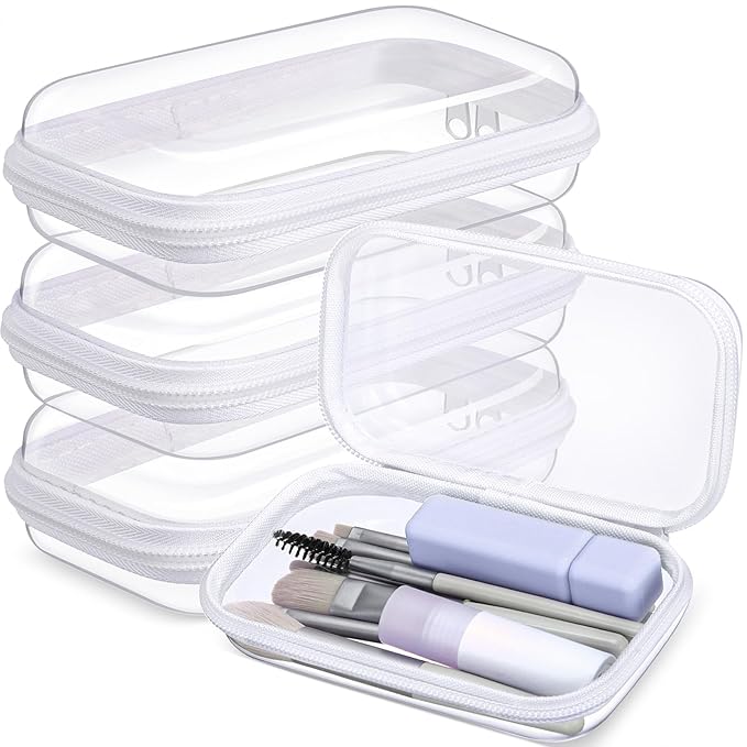 Hoolerry 3 Pcs Clear Hard Zipper Case Hard Plastic Zipper Pouch Makeup Bag Portable Travel Organizer for Cosmetics, Office Supplies, Documents & Toiletries(White,S)