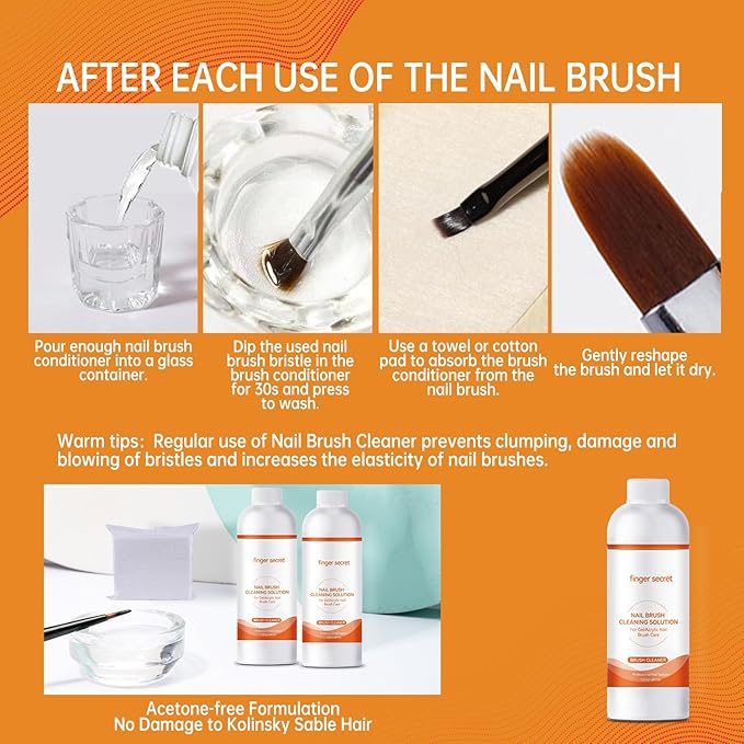 BEVINAS Nail Brush Cleaner 2 packs for Gel Polish Nail Brush Cleaner Liquid for Acrylic with Glass Cup Nail Cleaning pads for DIY Salon at Home 4 Fl.Oz