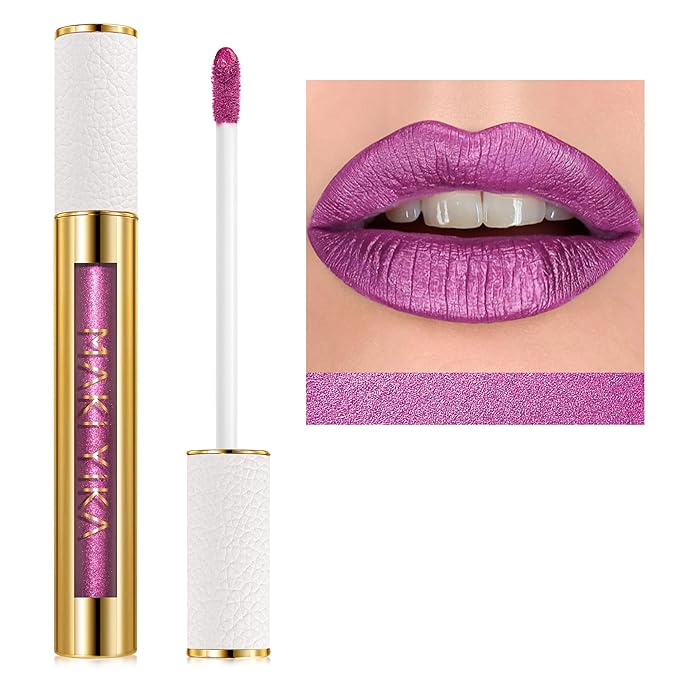 MAKI YIKA Purple Lipstick for Women Metallic Liquid Lipsticks Long Lasting