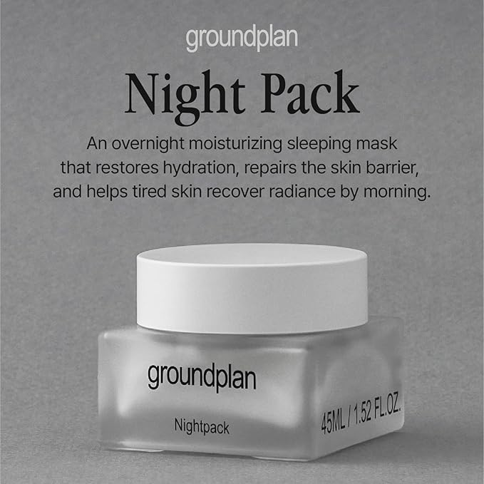 groundplan Nightpack 1.69 fl oz – Overnight Moisturizing Mask with Macadamia, Shea Butter & Olive Oil, Lightweight Sleeping Cream for Dry Skin & Radiance Boost