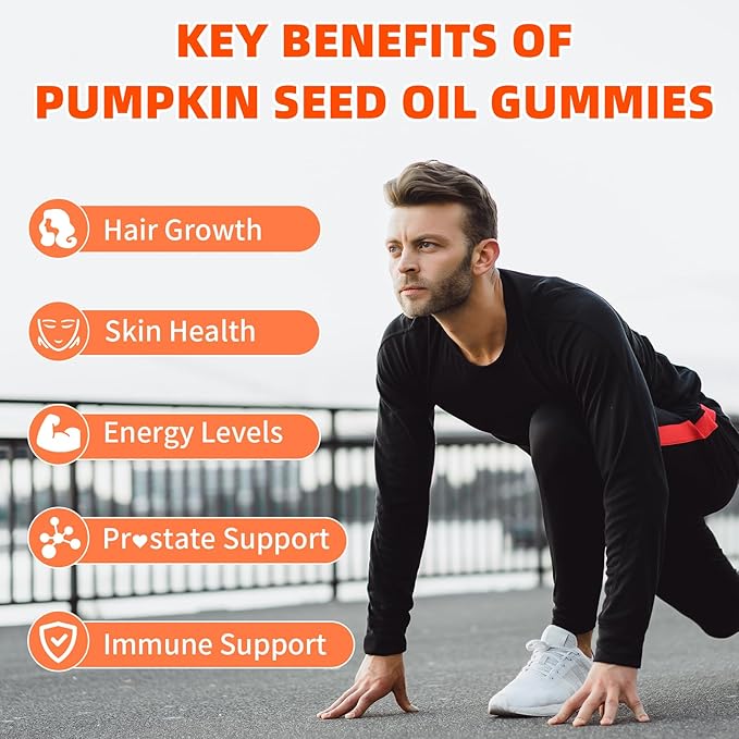 Mchokuu Pumpkin Seed Oil Supplement Gummies with Saw Palmetto for Hair Growth & Skin Health Support, High Pure Extract for Women & Men Extra Strength Pumpkin Seed, Strawberry Flavor, 60 Count