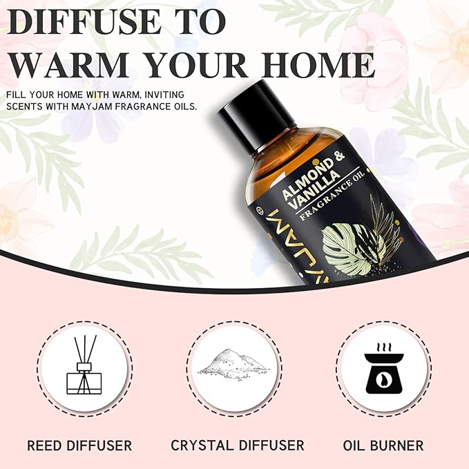 MAYJAM Almond & Vanilla Fragrance Oil for Diffusers, 100ML/3.38FL.OZ