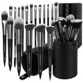 VIVID BEAUTY 18 Pcs Pro Deluxe Makeup Brushes with Travel Case, Premium Powder Foundation Blending Concealer Blush Eyeshadow Face and Eye Make up Brush kit with labels for Beginner(Black)