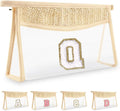 UIXIZQ Personalized Initial Letter Bag Boho Straw Clear Makeup Bag,Small Cute Chenille Varsity Letter Pouch With Zipper,Beach Travel Toiletry,Portable Monogrammed Cosmetic Bag for Women Girls,Q