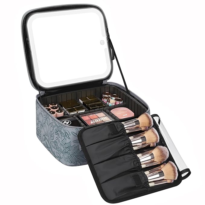 Relavel Travel Makeup Bag With LED Mirror for Women, Butterfly