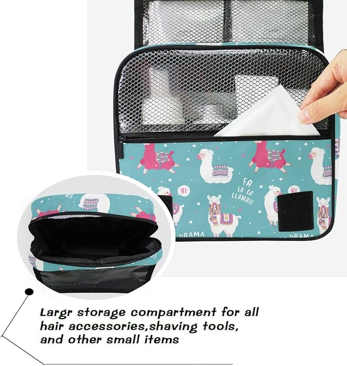 senya Hanging Travel Toiletry Bag Kit Makeup Case Cosmetics Organizer for Men Women (Llama)…