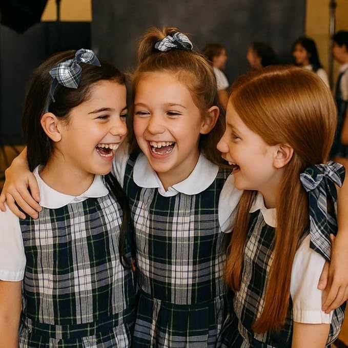 ClassExceed School Uniform Plaid, Plaid Scrunchie, Back to school, handmade school uniform hair accessories (White forest Yellow Navy Plaid80)