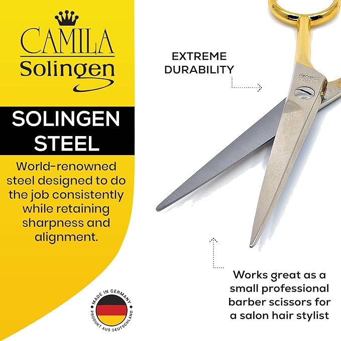Camila Solingen CS45 Hair Scissors Professional 4.5" Very Sharp Grooming Scissors. Razor Edge Barber Hair Cutting Scissor. Steel Hair Cutting Shears for Salon. Made of in Solingen, Germany
