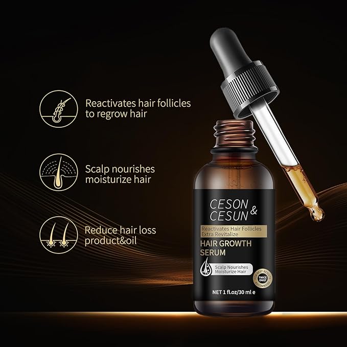 Ceson&Cesun Hair Growth Serum/Scalp Oil - Biotin & Rosemary Castor Oil Treatment for Stronger Thicker Longer Hair, Water-Based – Natural Hair Growth Thickening Treatment for Men & Women