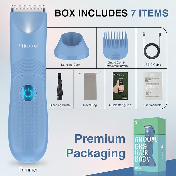Bikini Trimmer for Women, No-Nick Electric Razor for Sensitive Skin, Blue