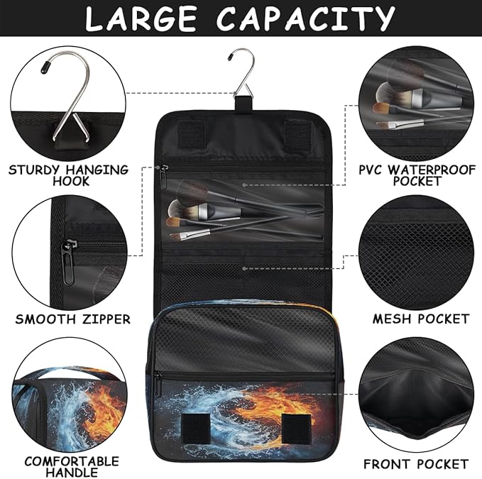 Water Fire Travel Toiletry Bag Women Hanging Cosmetic Organizer Portable