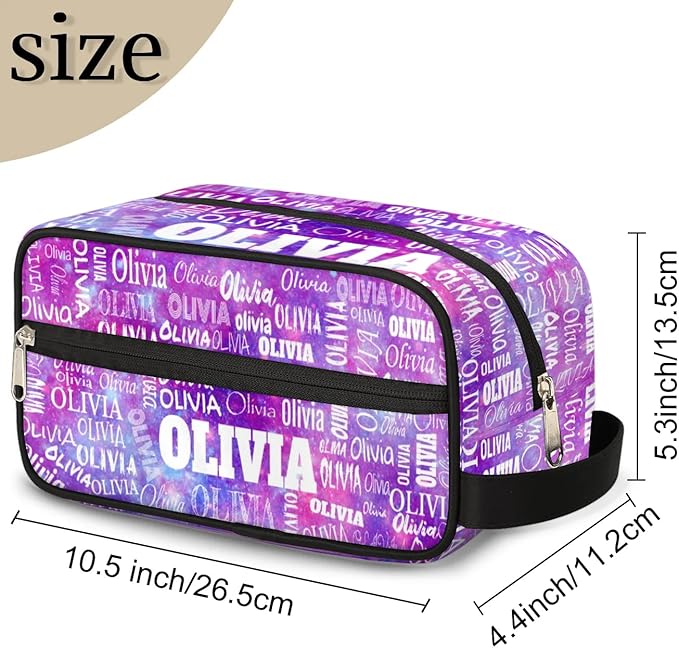 KFNHN Custom Large Travel Cosmetic Bag with Name, Watercolor Purple Galaxy