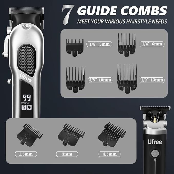 Ufree Professional Hair Cutting Kit, Cordless Barber Grooming Set with Precision Detailer, Rechargeable Electric Shaver, Home & Travel Use, Gift for Him