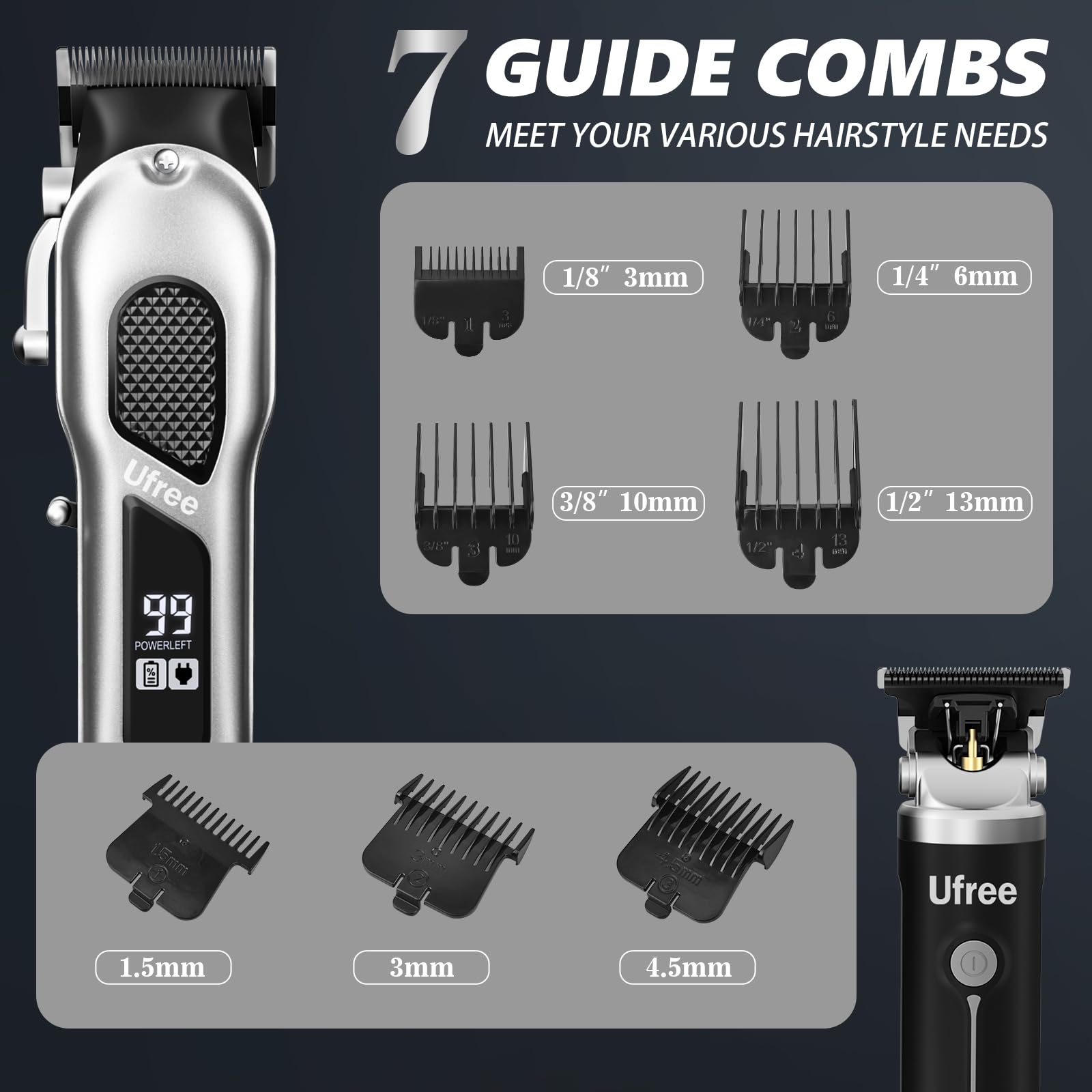 Ufree Professional Hair Cutting Kit, Cordless Barber Grooming Set with Precision Detailer, Rechargeable Electric Shaver, Home & Travel Use, Gift for Him