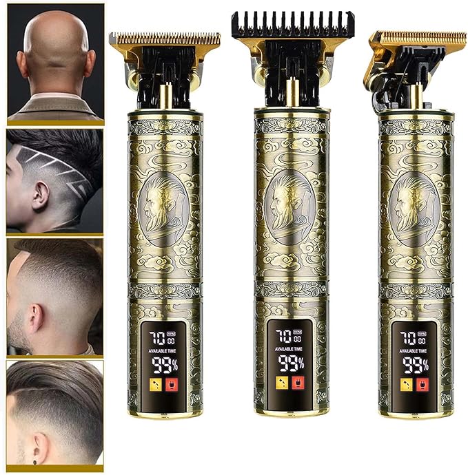 Hilandkom Men's T-Blade Hair Clippers, Waterproof & Low Noise, Professional Hair Trimmer, USB Quick Charge & LED Display, Ergonomic All Metal Design