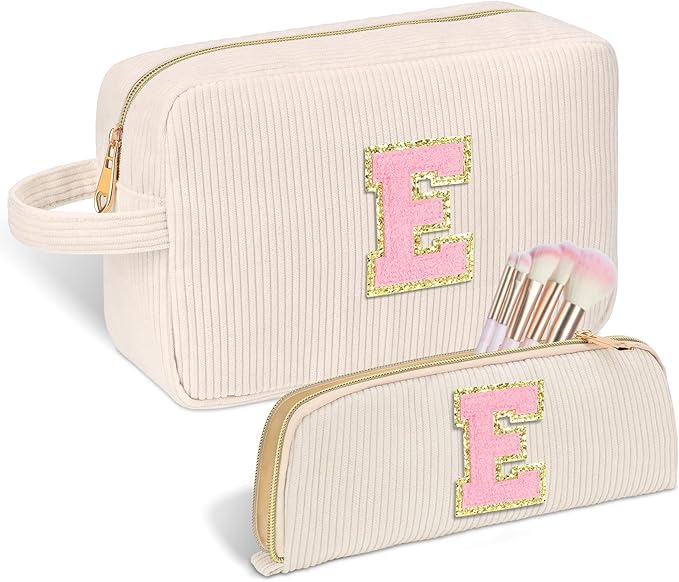 Sernaxi Personalized Initial Makeup Bag Trendy Stuff Corduroy Cosmetic Bag Travel Toiletry Bag, Valentine’s Day Gift Makeup Organizer Case & Makeup Pouch for Women Teen Girls Mom Girlfriend Wife