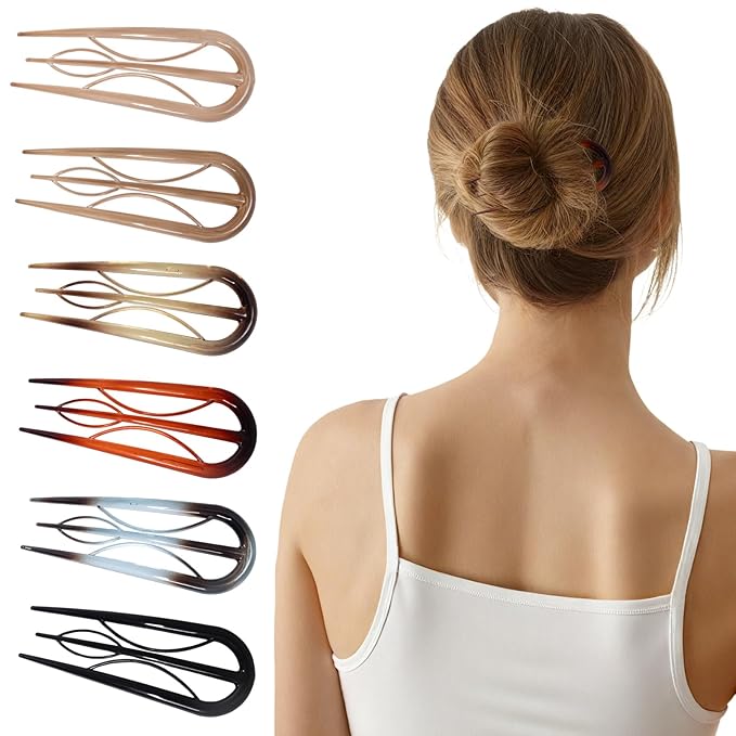 Sunolga 6PCS French Hair Pins for Women, French Pins Hair, 3.94" Large Hair Styling Pins for Thin Thick Hair, Unique 6 Internal Forks Teeth Hair Sticks Hairpin Amber