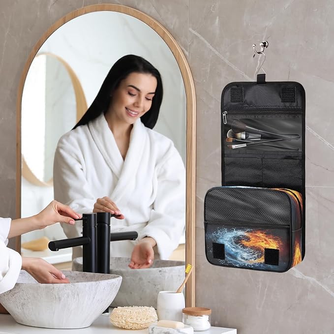 Water Fire Travel Toiletry Bag Women Hanging Cosmetic Organizer Portable