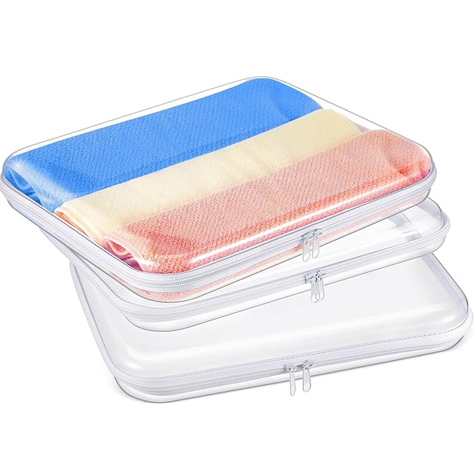 Hoolerry 3 Pcs Clear Hard Zipper Case Hard Plastic Zipper Pouch Makeup Bag Portable Travel Organizer for Cosmetics, Office Supplies, Documents & Toiletries(White,L)