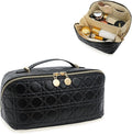 JINYIBAGS Travel Makeup Bag – Large Cosmetic Organizer with Waterproof PU Leather, Smooth Double Zipper & Tear-Resistant Lining, Toiletry Pouch for Women (Black)