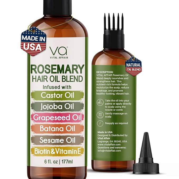 Blend Of Pure Rosemary Oil For Hair Growth 6 Fl Oz With Castor, Batana Oil