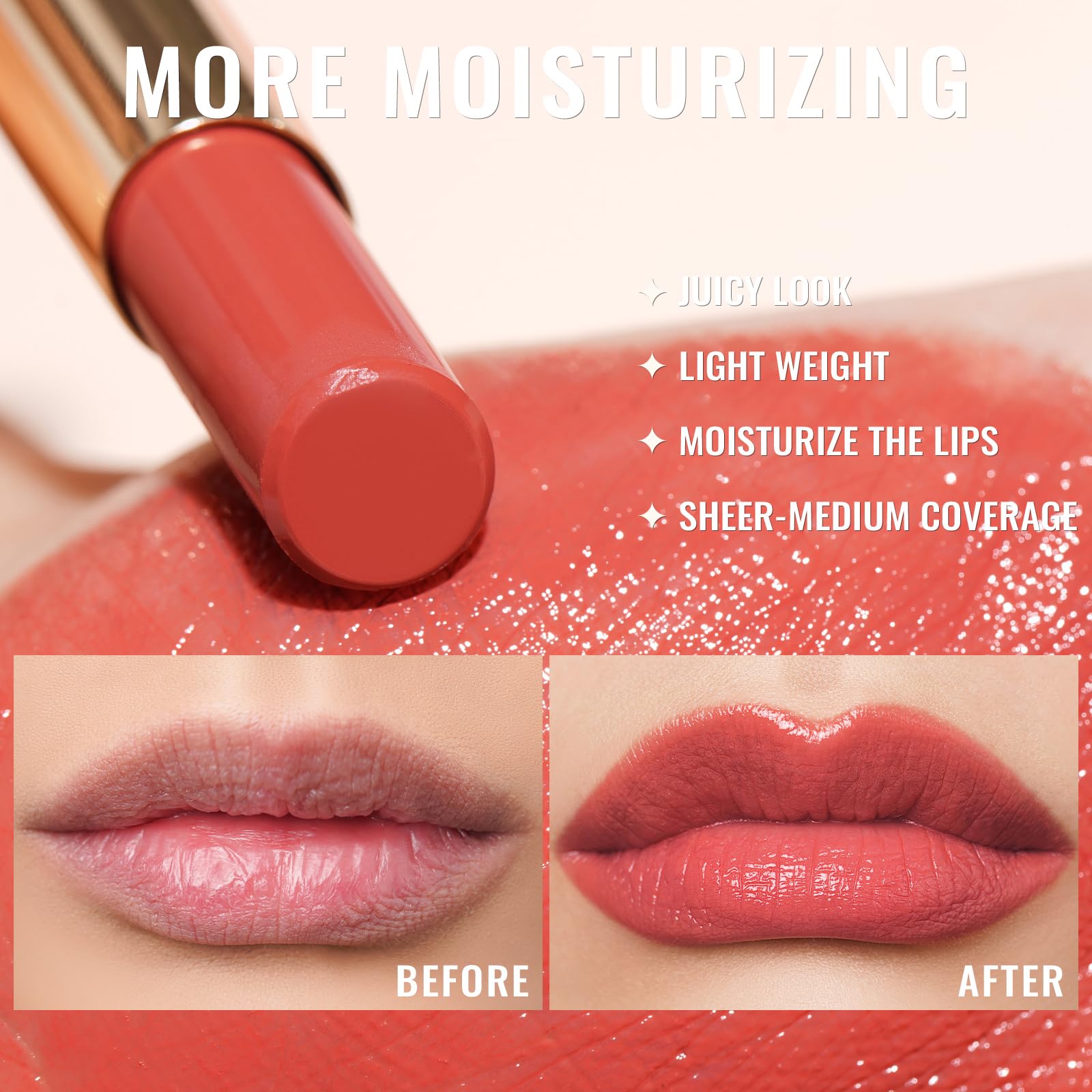Oulac Moisture Nude Red Lipstick for Women, Hydrate Tinted Lipstick for Mother's Day, Tinted Lip Balm for Dry Lips, Juicy Look, Glossy Finish, Vegan, Cruelty-Free (16)