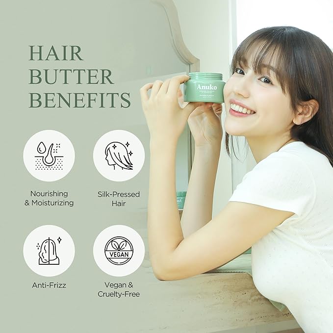 Anuko Hair Butter, Nourishing Treatment Mask for Damaged Hair, Shea Butter & Green Tea, Korean Hair Care, 6.7 oz