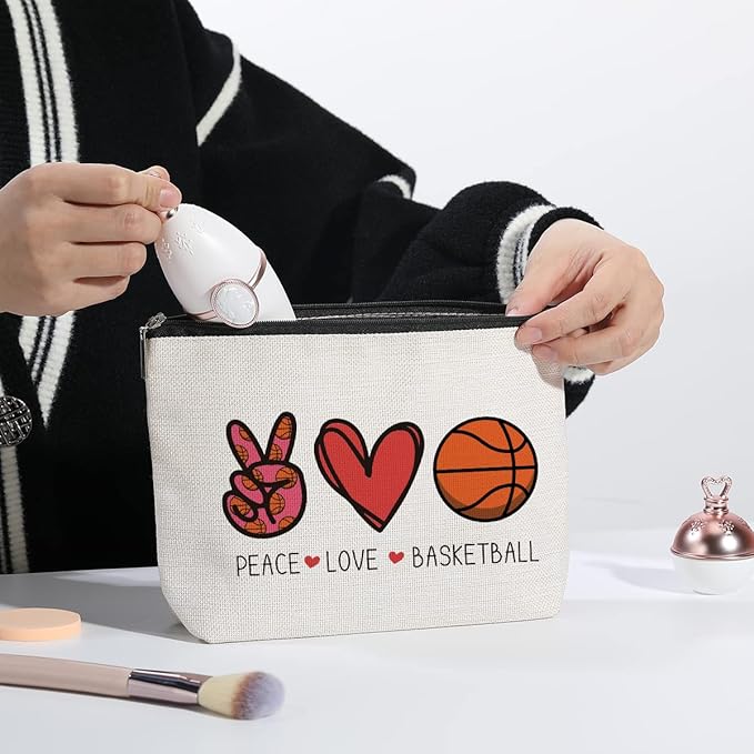kdxpbpz Basketball Gifts for Women Coach Birthday Christmas Gift for Basketball Fans Friends Players Team Gifts Peace Love Makeup Bag