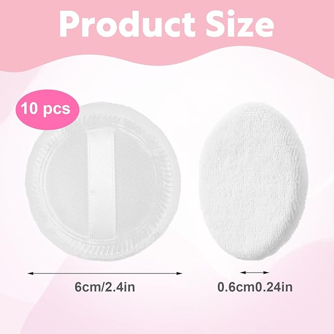 Cotton Puff, 10 Pcs Makeup Puff for Face, 2.36 inch Cosmetic Puffs Pads with Ribbon for Loose and Foundation(White)
