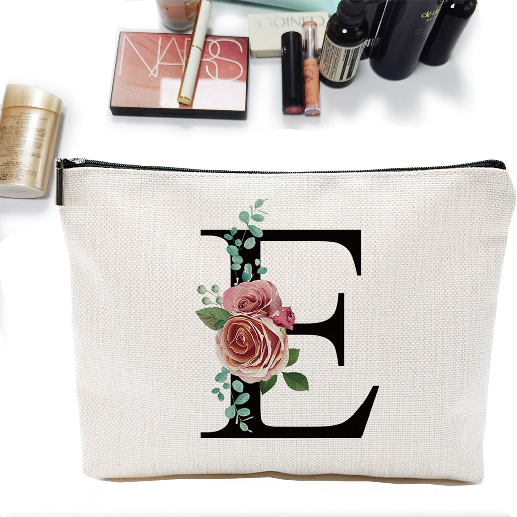 Comanro Initial A-Z Personalized Letter Makeup Bag, Monogrammed Bridesmaid Gifts/Presents Cosmetic Bag, Portable Stationery Storage Organizer Pouch, Friendship Love Travel Makeup Bags