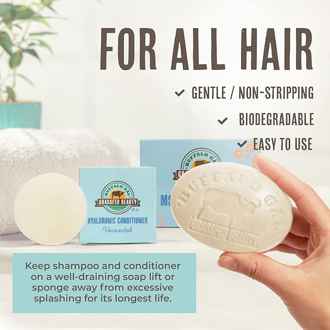 MSM + Tallow Shampoo & Conditioner Bar Set – Unscented – Sulfate-Free, Silicone-Free Hair Care System for Soft, Smooth, Manageable Hair – pH Balanced, Color-Safe, Plastic-Free