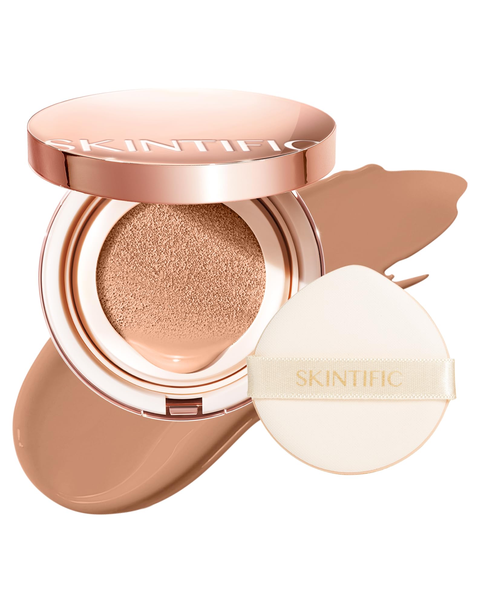SKINTIFIC Cushion Foundation | Full coverage, Weightless, Skin fit, Satin Glow Finish, Oil-Control Waterproof Foundation, Sweatproof Flawless BB Cream CC Korean Makeup