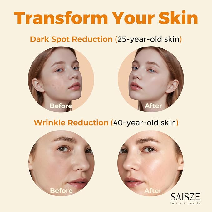 SAISZE Vitamin C Serum for Face, Facial Serum for Dark Spot, Skin Care Gifts for Women, Birthday Gift for Her, Anti Aging with Vitamin C, Hyaluronic Acid, 60ml
