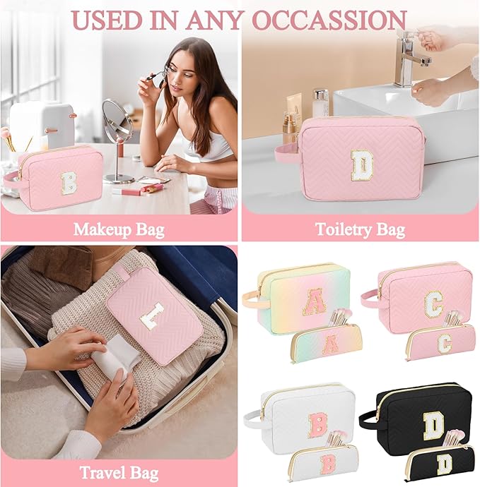 Sernaxi Personalized Initial Makeup Bag Waterproof Leather Cosmetic Bag Travel Toiletry Bag, Valentine’s Day Gift Makeup Organizer Case & Makeup Pouch for Women Teen Girls Mom Girlfriend Wife