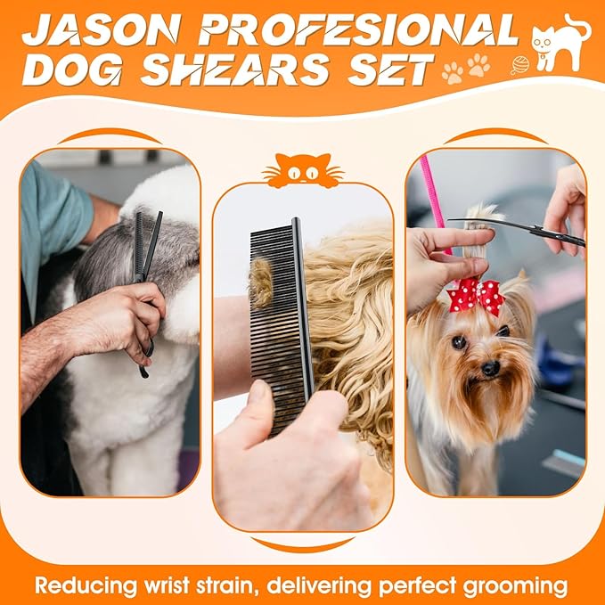 JASON Dog Grooming Scissors Set - Professional 6 in 1 Pet Shears Kit