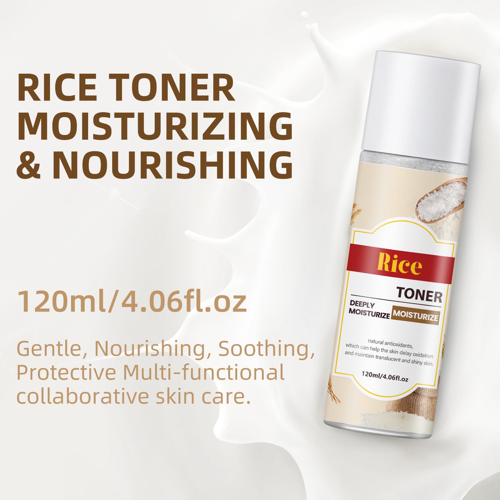 AOPEIBOTO Rice Toner, Hydrating Toner for Face, Facial Toner for Women, Moisturizing, Nourishing, Skin Care for All Skin Types, 4.06fl.oz/120ml