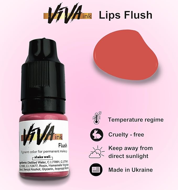 VIVA INK Lip Pigment – Flush – Permanent Lip Makeup – Microblading Ink for Durable and Colorful Lips – Long Lasting Color Lip Cosmetics (0.2 oz)