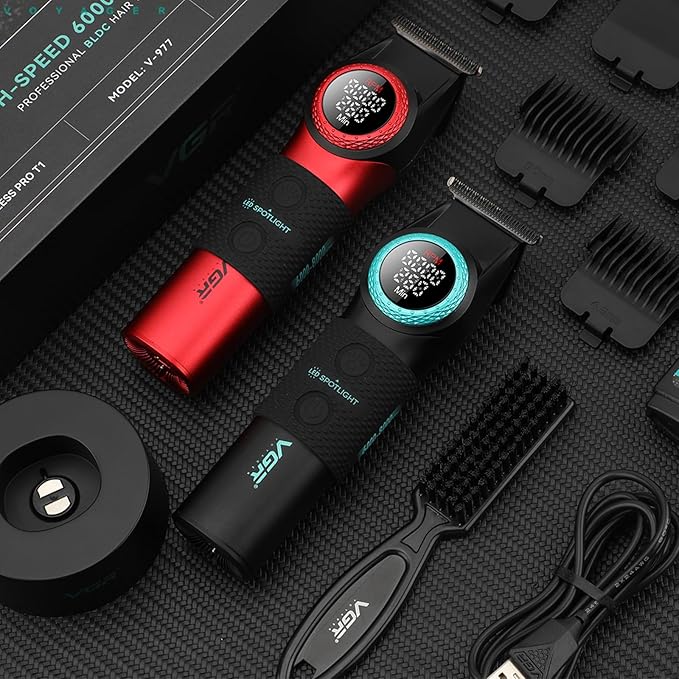 VGR 977 Cordless Hair Trimmer for Men with Zero-Gap T-Blade, Red