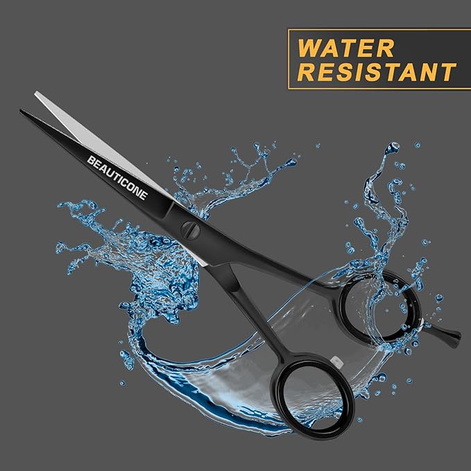 BEAUTICONE ® Hair Cutting Scissors - High Carbon SS 6.5" Professional Barber-Grade Salon Shears with Serrated & Razor Edge - Matt Finish with Pouch & Finger Inserts - Ultra Lightweight